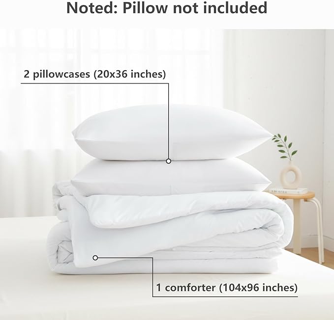 CozyLux California King Comforter Set White, 3 Pieces Cal King Solid Breathable Quilted Bedding Sets for All Seasons, Luxury Soft Lightweight Bed Set with Down Alternative Comforter and 2 Pillowcases