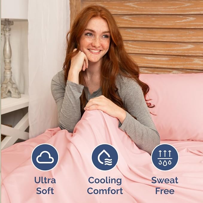 Short Queen Size 4 Piece Sheet Set - RV Short Queen, Soft, Breathable & Cooling Bed Sheets Set with Deep Pockets - Hotel Luxury Bedding for Women & Men - Wrinkle Free and Fade Resistant - Baby Pink
