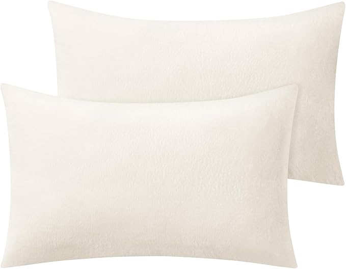 BEDELITE Flannel King Size Pillow Cases Set of 2, Super Soft Fleece Pillowcases with Zipper for Bedroom, Sofa, Couch,Luxury Cozy Fuzzy Velvet Pillow Shams for All Seasons(20x36 Inches,Off White)