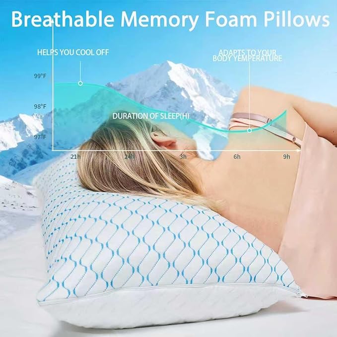 VAINOC Memory Foam Pillows King Size Set of 2,Adjustable Cooling Firm Pillow for Side Back Stomach Sleepers with Washable Removable Cover