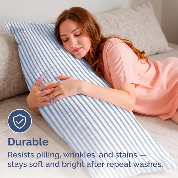 Body Pillowcases Set of 2-20x54 Long Body Pillow Case - Soft Body Pillow Cover for Sleeping & Side Sleepers - Comfy, Wrinkle & Fade Free - Machine Washable w/Envelope Enclosure Blue Stripes 2