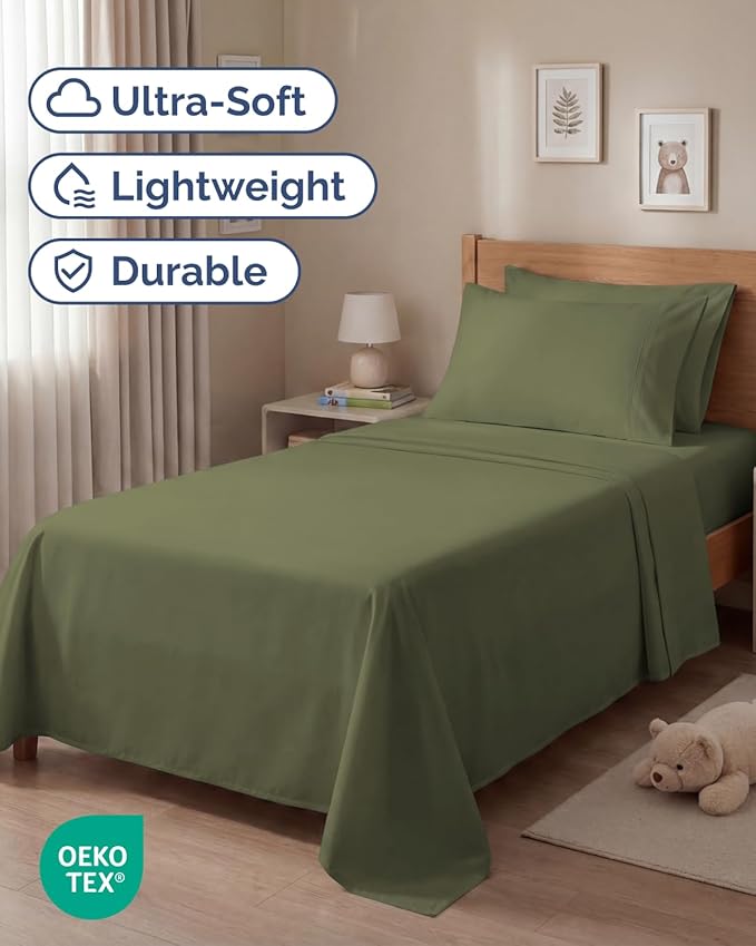 Twin 4 Piece Sheet Set - Comfy, Breathable & Cooling - Hotel Luxury Bedding for Women, Men, Kids, Teens & Children - 1 Flat & 1 Fitted Sheet & 2 Pillowcases w/ Deep Pockets - Wrinkle Free - Sage Green