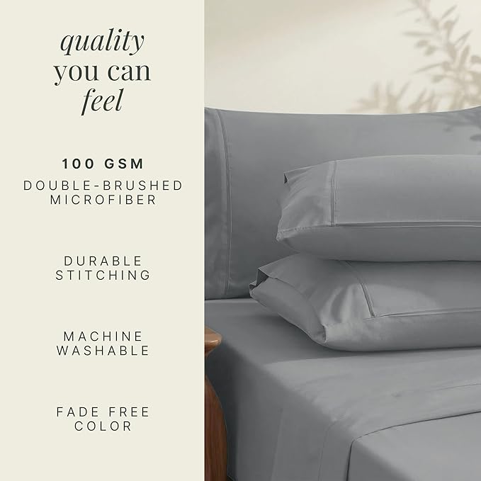 Hearth & Harbor Bed Sheets, Luxury Soft 6 Piece Bed Sheet Set Extra Deep Pocket Fitted Sheets Fits Mattress up to 21", Double Brushed Bedding Sheets & Pillowcases, Full, Frost Gray