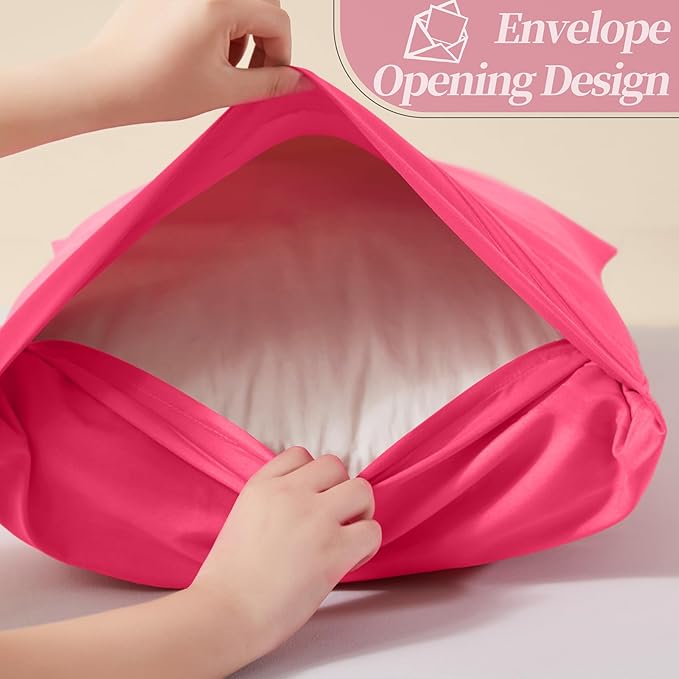 Vonty 2 Pack King Pillow Cases - 20x40 Inch, 1800 Thread Count Microfiber Pillowcases King Size Hot Pink Pillow Cases Luxury & Soft Embroidered Bed Pillow Covers with Envelope Closure
