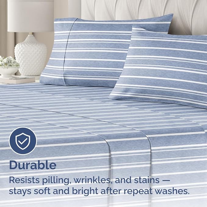 Standard Pillow Cases Set of 4 - Soft Hotel Quality Pillowcase Covers - Comfy, Cozy Bedding for Women, Men, Kids & Teens - Machine Washable Pillow Protectors - 4 Piece - Standard Size Blue Stripes