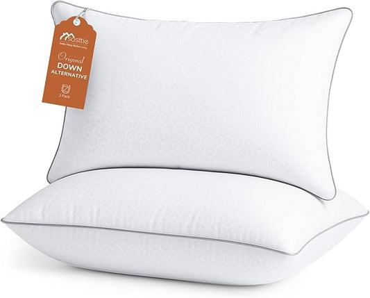Sasttie Firm Standard Pillows Set of 2, Full Size Bed Pillows for Side, Back, and Stomach Sleepers - Oeko-Tex Certified Supportive Down Alternative Plump Filling - Hotel Quality and Machine Washable