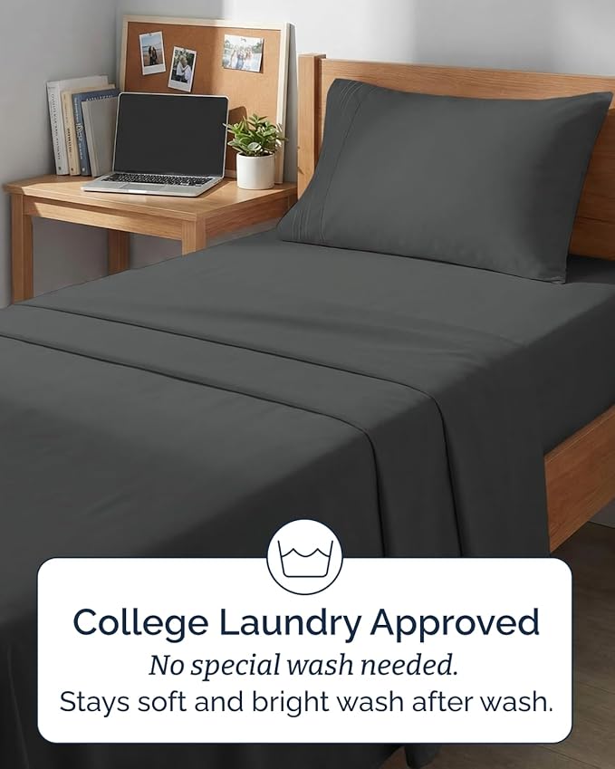 Twin XL Size 3 Piece Sheet Set - Comfy Breathable & Cooling Sheets - Hotel Luxury Bed Sheets for Women & Men - Deep Pockets, Easy-Fit, Soft and Wrinkle Free Sheets - Charcoal Oeko-Tex Bed Sheet Set