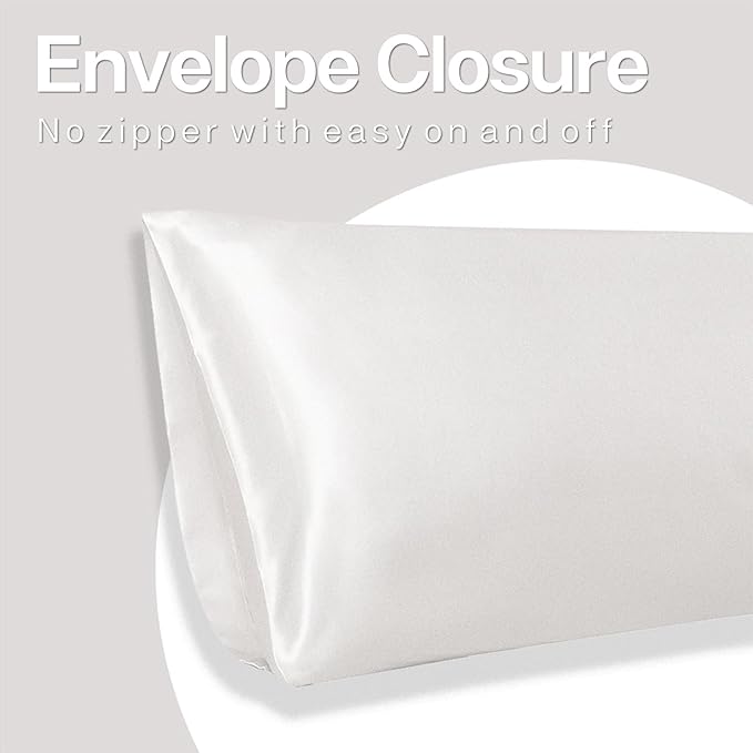 MR&HM Satin Body Pillow Cover, Soft and Breathable Body Pillow Case with Envelope Closure, Cooling and Silky Long Pillowcase for Hair and Skin,Grey (20x54, Ivory)