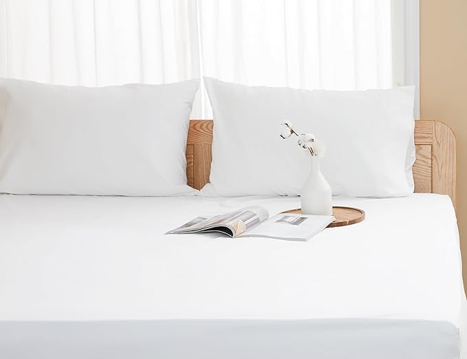 Pillow Cases, King Size Cotton Percale Weave Pillowcases, Pre-Shrunk Breathable and Hypoallergenic Pillowcases, Set of 2 (2 Piece King 20 Inch x 40 Inch, White)