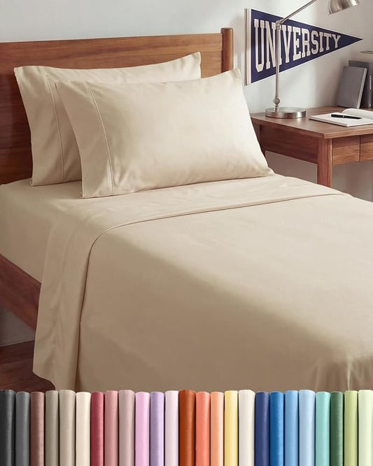 Twin XL 4 Piece Sheet Set - Comfy, Breathable & Cooling - Hotel Luxury Bedding for Women, Men, Kids, Teens and Children - 1 Flat & 1 Fitted Sheet & 2 Pillowcases w/ Deep Pockets - Wrinkle Free - Cream
