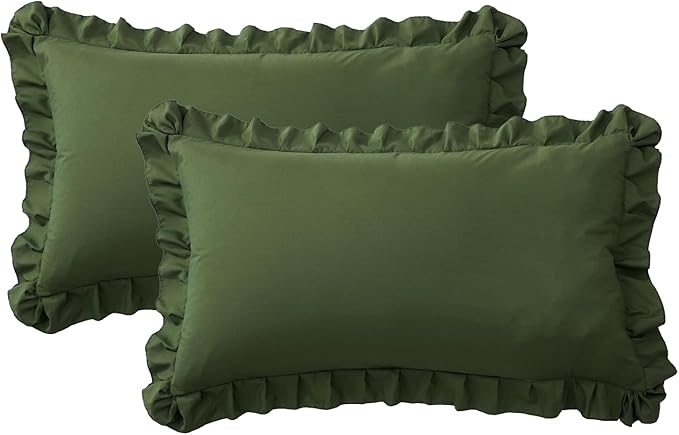 Ruffle Pillow Cases King Size Set of 2 – Soft Wrinkle Resistant Brushed Microfiber Ruffled Pillowcases –Envelope Pillow Shams Cover Festive Gift for Hotels, Guest Rooms 20x36 Inch (Olive Green)