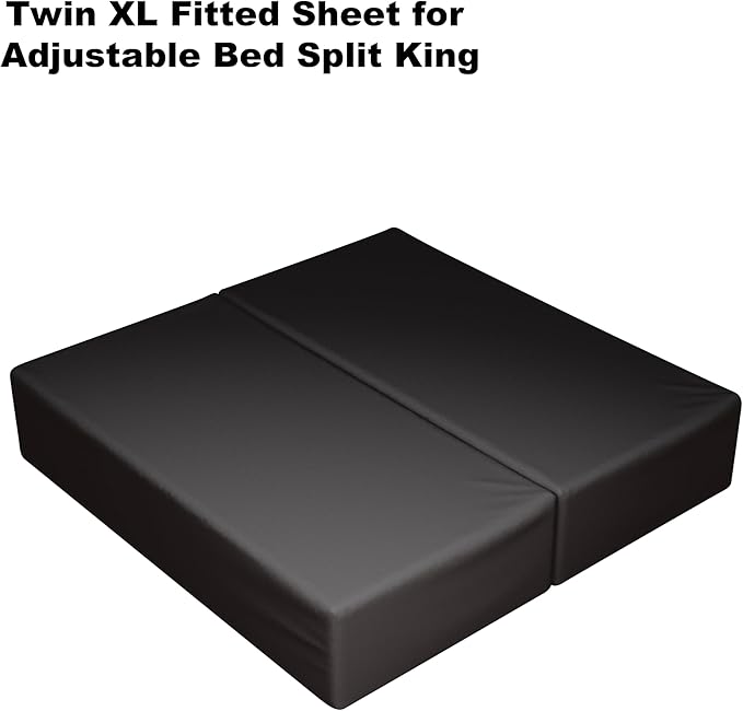 2-Pack Pure Cotton Twin XL Fitted Sheet for Adjustable Bed Split King, 600 TC 16" Deep Pocket Egyptian Cotton Fitted Sheet (2pcs, Twin XL, Black)