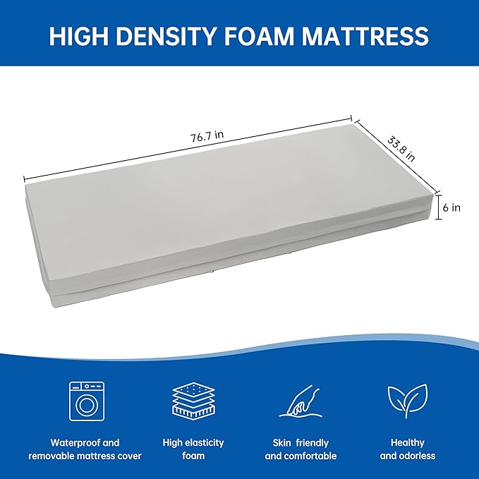 Hospital Bed with 5 Electric Functions, Ultra Low Electric Medical Bed with Movable Dining Table & 6" Foam Mattress, Adjustable Height 8”-23.4”, 530 lbs Capacity