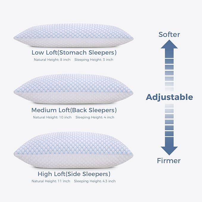 OSBED Adjustable Cooling Shredded Memory Foam Pillows King Size Set of 4 - Temperature-Regulating for Hot Sleepers with Dual Airflow Ventilation(CertiPUR-US & Hypoallergenic & Machine Washable)