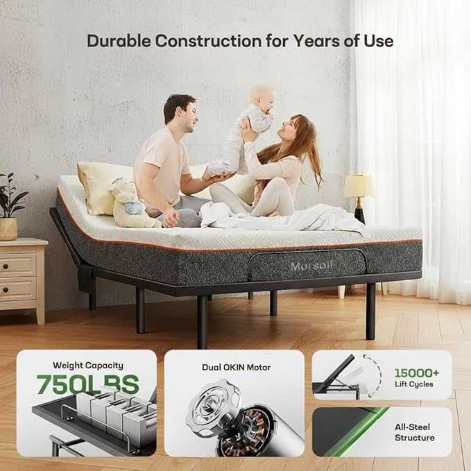 Marsail MS01 Queen Adjustable Bed Frame & 8-Inch Gel Memory Foam Mattress Set,Premium Adjustable Base Includes Wireless Remote, Under-Bed Nightlight, and 4 Customizable Height Settings