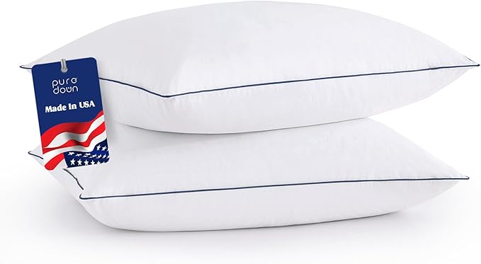 puredown® Made in USA Goose Feathers Polyester Fiber Pillows, 100% Cotton Cover, Bed Pillow King Size Set of 2 for Sleeping, 20x36 Inches