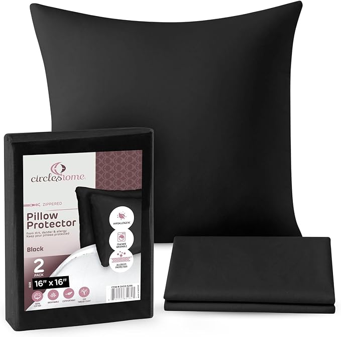 CIRCLESHOME Throw Pillow Protectors - 100% Cotton Breathable Pillowcases - 16 X 16 Square Pillowcases - Protects Pillows from Dirt, Dust and Debris (Square Pillow - 4 Pack- 16x16)