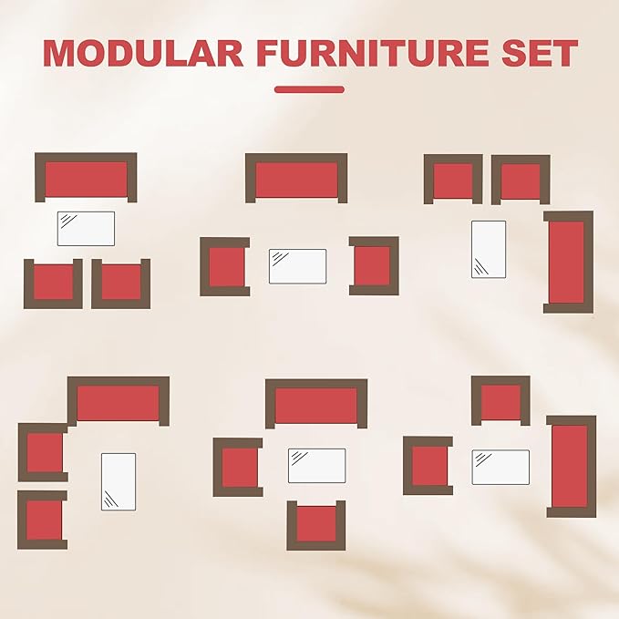 GarveeHome Modern 4-Person Outdoor Bistro Set with Tempered Glass Table – Weather-Resistant PE Rattan & Iron Frame Patio Furniture, Thick Red & Brown Polyester Cushions for Garden, Balcony, Deck