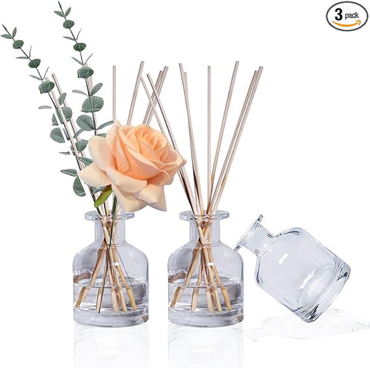HOSSIAN Diffuser Glass Bottles Black -Empty Reed Diffuser Bottle With Sticks- Fragrance accessories use for DIY replacement reed diffuser sets (Clear)