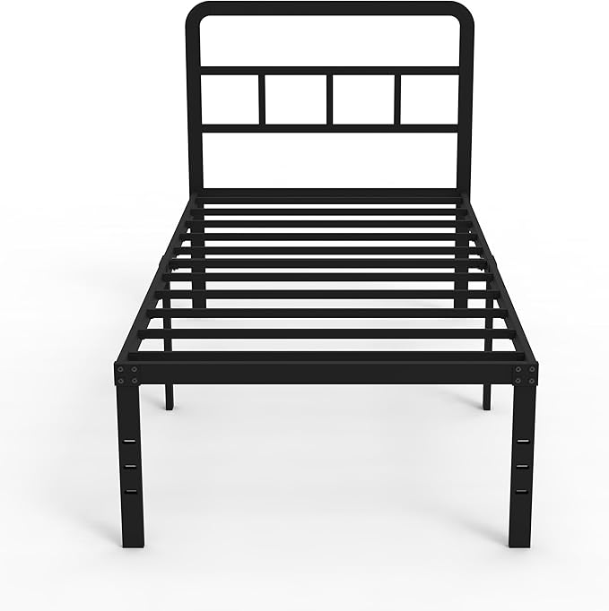 DiaOutro 18 Inch Twin XL Bed Frame with Headboard No Box Spring Needed Metal Platform Heavy Duty Steel Slat Mattress Foundation/Easy Assembly/Noise Free/Black
