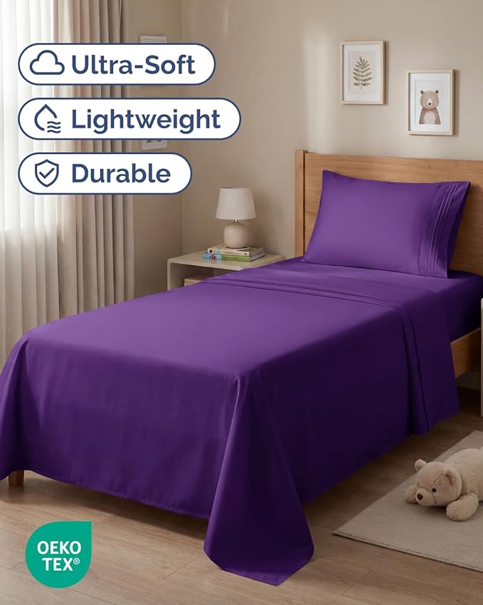 Twin Size 3 Piece Sheet Set - Comfy Breathable & Cooling Sheets - Hotel Luxury Bed Sheets for Women & Men - Deep Pockets, Easy-Fit, Extra Soft and Wrinkle Free Sheets - Purple Oeko-Tex Bed Sheet Set