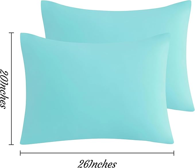 NTBAY Standard Pillow Cases Set of 2, 2 Pack Brushed Microfiber 20x26 Pillow Cases, Soft, Wrinkle, Fade, Stain Resistant Aqua Pillow Cases with Envelope Closure, 20x26 Inches, Aqua