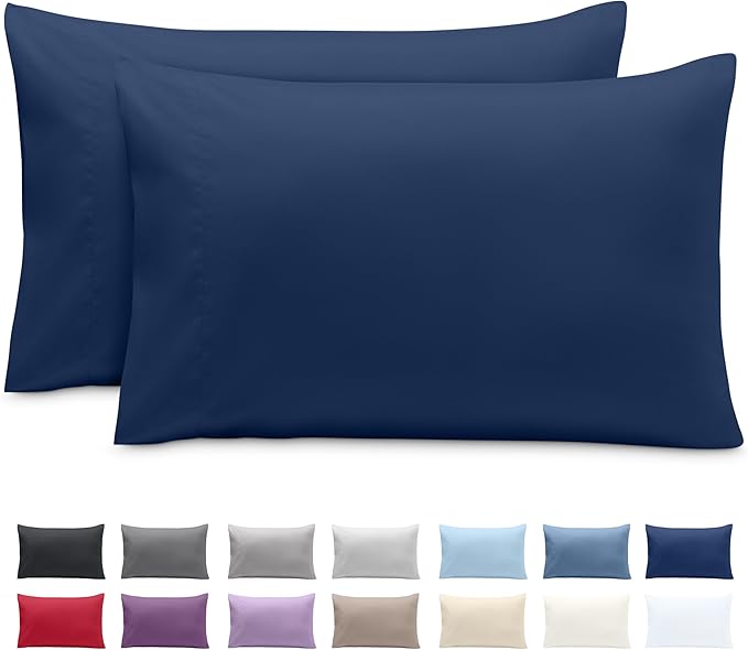 Bare Home Microfiber Pillow Cases - Standard Size Set of 2 - Cooling Pillowcases - Double Brushed - Easy Care - Envelope Closure (Standard Pillowcase Set of 2, Dark Blue)