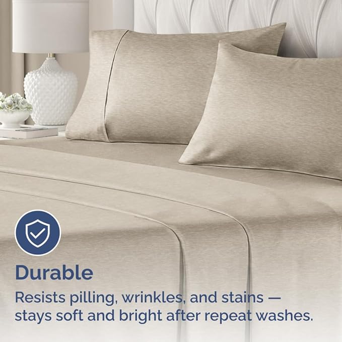Queen Pillow Cases Set of 4 - Ultra Soft Hotel Quality Pillowcase Covers - Comfy, Cozy & Wrinkle Free - Shrinkage & Fade Resistant - Machine Washable Pillow Protectors - 4 Piece Set - Heathered Beige