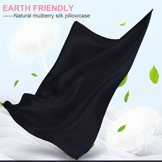 Silk Pillow Cases Standard Size with Hidden Zipper, Mulberry Silk Pillowcase for Hair and Skin, Smooth and Soft Breathable Cooling Silk Satin Pillow Covers for Sleeping, Gifts for Women, Navy Blue
