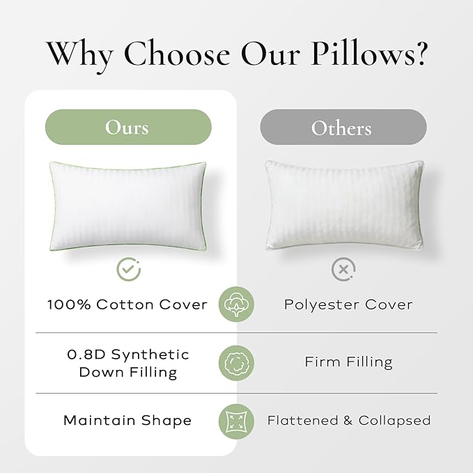 Ashler Home Deco Synthetic Down Pillow Inserts, 20x20 Down Alternative Throw Pillows Insert Sleeping Pillows with 100% Cotton Cover Decorative Pillow Stuffer for Sofa, Couch Bed(Set of 2, White)