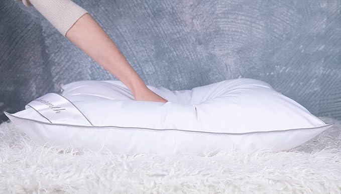 Goose Feather Down Bed Pillow for Sleeping 2 Pack,100% Cotton Cover Medium Firm Queen Size Set of 2 Gussted White
