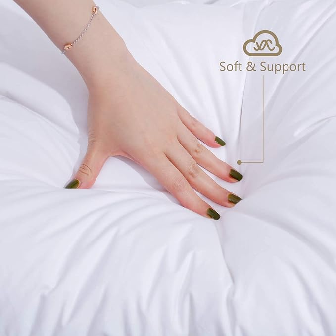 Feather and Down Pillows for Sleeping(2 Pack), Queen(20inx30in)-White Goose Down Feather Bed Pillow Inserts, 100% Cotton Cover, for All Sleep Positions