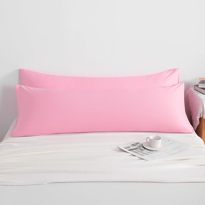 NTBAY Body Pillow Cases Set of 2, 2 Pack Brushed Microfiber 20x54 Pillow Cases, Soft, Wrinkle, Fade, Stain Resistant Pink Pillow Cases with Envelope Closure, 20x54 Inches, Pink