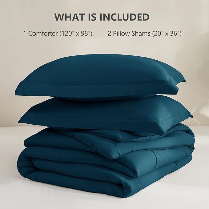 CozyLux Oversized King Comforter Set, 270GSM Lyons Blue Bedding Sets for All Seasons, 3 Pieces 120x98 Bed Set with 1 Down Alternative Comforter and 2 Pillow Shams, Soft, Lightweight, Breathable