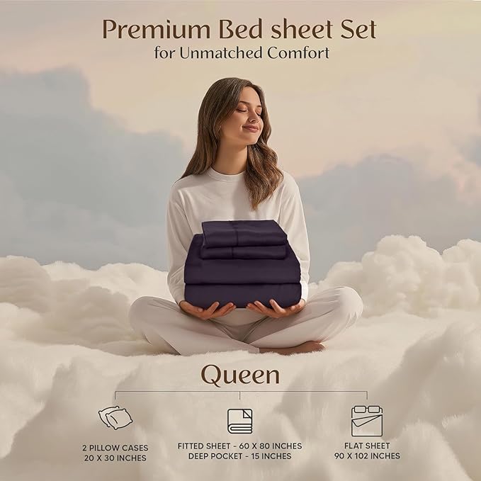 Utopia Bedding King Size Sheet Set – 4 Piece Bed Sheets, Soft and Breathable Microfiber, Includes 1 Fitted Sheet, 1 Flat Sheet and 2 Pillowcases – Oeko Tex (Dark Purple)
