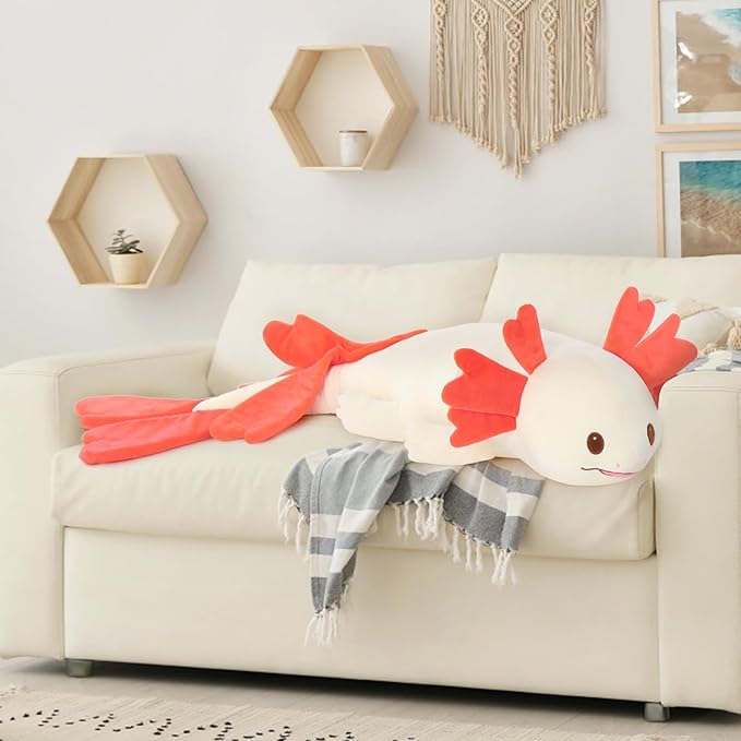MaoGoLan Giant Axolotl Plush Body Pillow, Large 44" Love Axolotl Stuffed Animal for Girl Boy Kid, Long Pink Salamander Plush Pillow for Mother's Day Birthday Gifts, Baby Shower Party Favor Decor