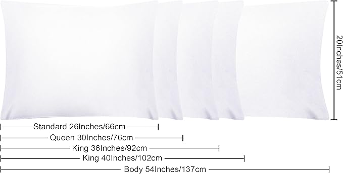 NTBAY Body Pillowcase - Brushed Microfiber 20x54 Pillowcase - Soft, Wrinkle-Free, Fade-Resistant, Stain-Resistant, White Body Pillow Cover with Envelope Closure - 20x54 Inches, White