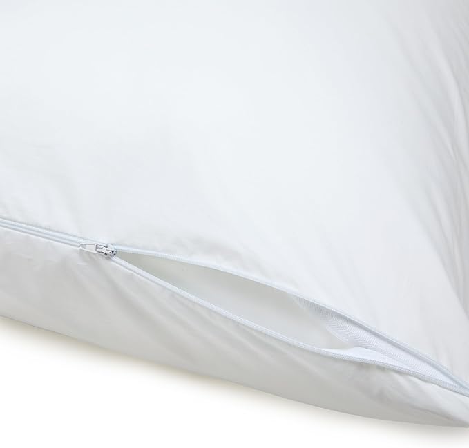 Amazon Basics Down Alternative Bed Pillows with Hypoallergenic Pillow Protector Cases, Soft Density for Stomach and Back Sleepers, Standard 26" x 20", White, 2-Pack