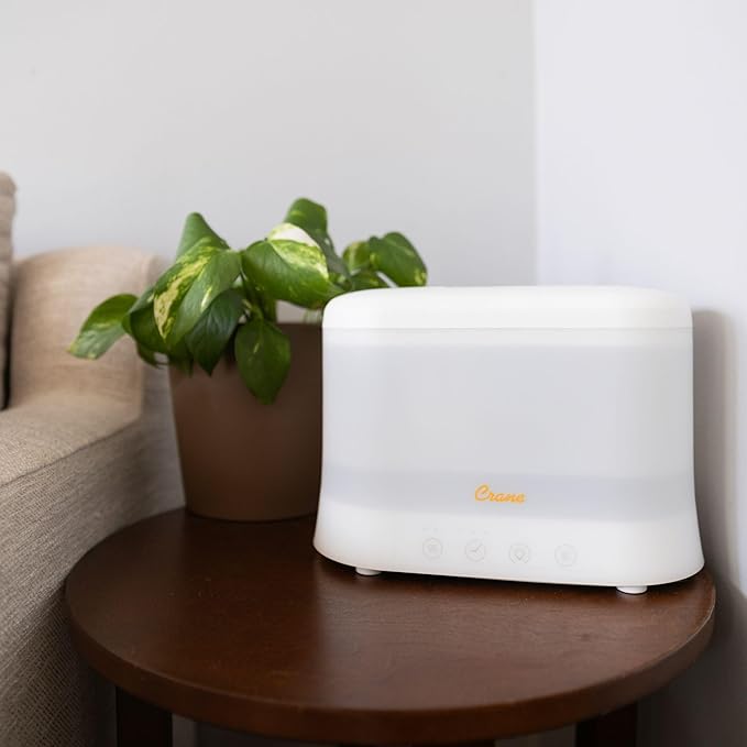 Crane 0.5 Gallon Top Fill Cool Mist Humidifier & Essential Oil Diffuser, Whisper-Quiet, 15-Hour Run Time, Night Light, Small Room Air Humidifier, Perfect For Office, Bedroom or Nursery