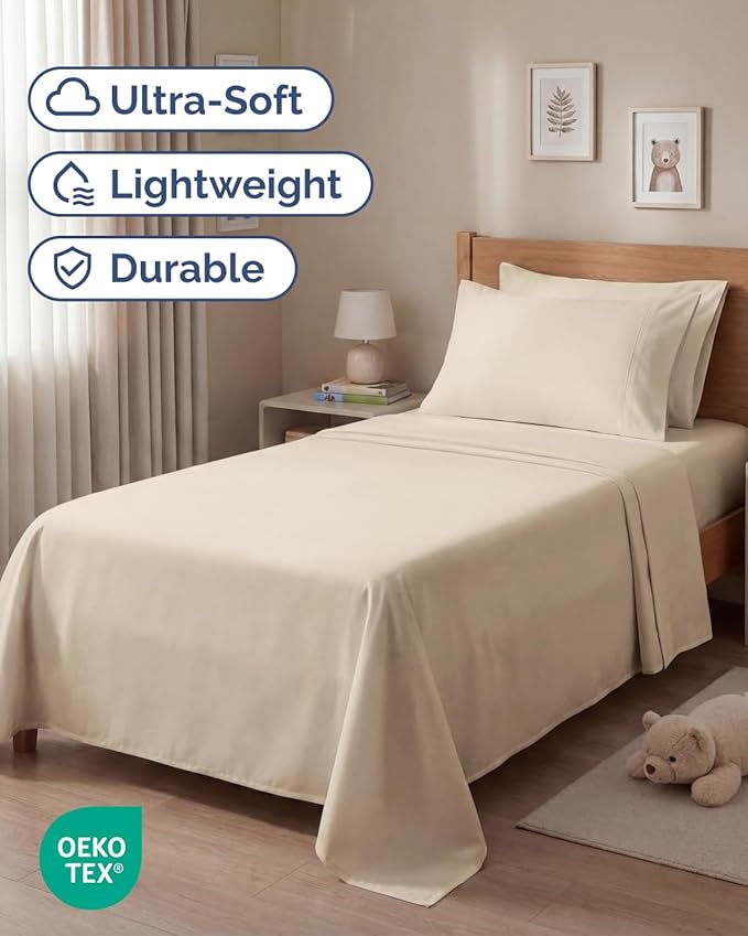 Twin 4 Piece Sheet Set - Comfy, Breathable & Cooling - Soft Hotel Luxury Bedding for Women, Men, Kids, Teens & Children - 1 Flat & 1 Fitted Sheet & 2 Pillowcases w/ Deep Pockets - Wrinkle Free - Wheat