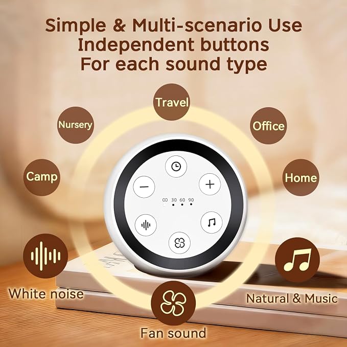 Battery Sound Machine Small White Noise Machine for Baby Kids Adult with 32 Volume Levels 32 Soothing Sounds Sleep Brown Noise Machine with 4 Timer & Memory for Travel Office Privacy