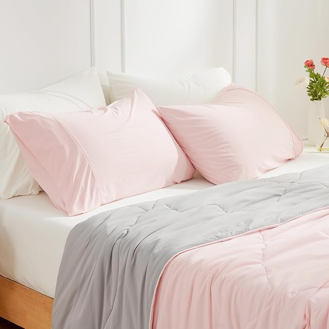 Cozy Bliss Cooling Pillow Cases for Hot Sleepers, Q-Max>0.45, Standard Size Set of 2, Soft & Silky Pillow Covers with Envelope Closure,Gift, Pink, 20x26 Inches