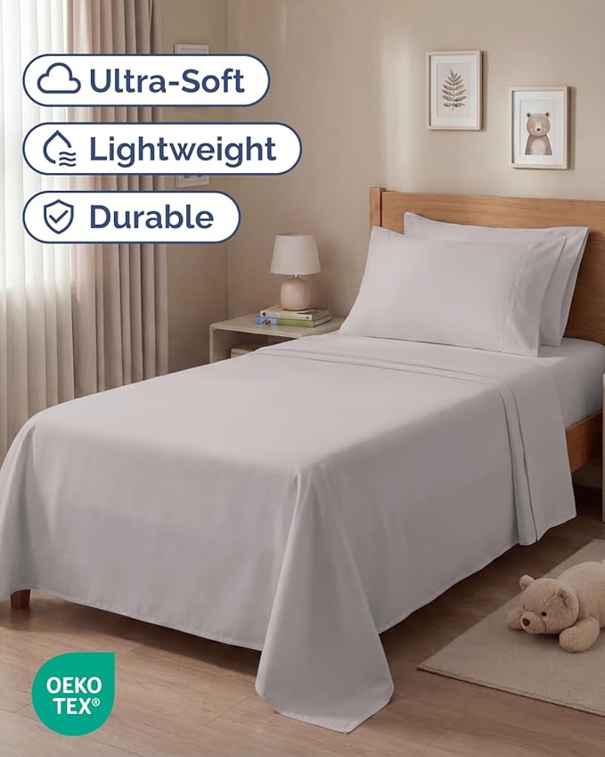 Twin 4 Piece Sheet Set - Comfy, Breathable & Cooling - Hotel Luxury Bedding for Women, Men, Kids, Teens & Children - 1 Flat & 1 Fitted Sheet & 2 Pillowcases w/ Deep Pockets - Wrinkle Free - Light Grey