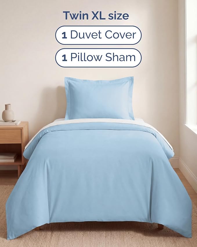 Duvet Cover Twin/Twin XL Size Set - Extra Soft Twin/Twin XL Duvet Cover 68" x 90" with 1 Pillow Sham - Hotel Luxury, Easy Care, Fade Free w/ Zipper Closures & Ties - Comfy & Breathable (Light Blue)