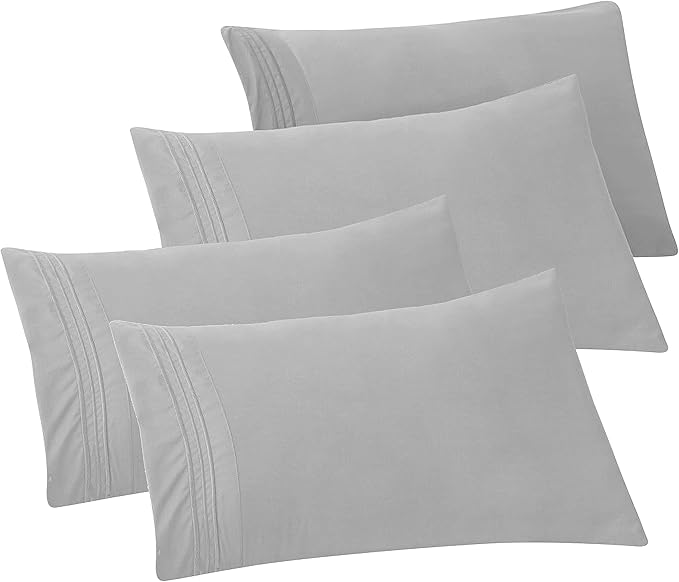 Elegant Comfort 4-PACK Solid Pillowcases 1500 Premium Hotel Quality Microfiber - Smooth Weave, Wrinkle and Stain Resistant, Easy Slip-On, 4-Piece Set, Standard/Queen Pillowcase, Silver