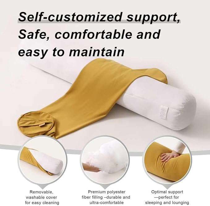 Body Pillow for Adults,Long Round Pillow,Big Cylindrical Pillow,Large Full Bolster Pillows for Side Sleepers (Honey Yellow, 47.24"*7.87")