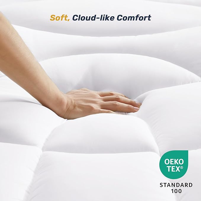 Unikome King Mattress Pad Waterproof, Ergonomic Quilted Mattress Topper for Back Pain Relief – Breathable Bed Cover with Deep Pocket (Fits 8-21 Inches), Noiseless & Machine Washable (White, 78x80)