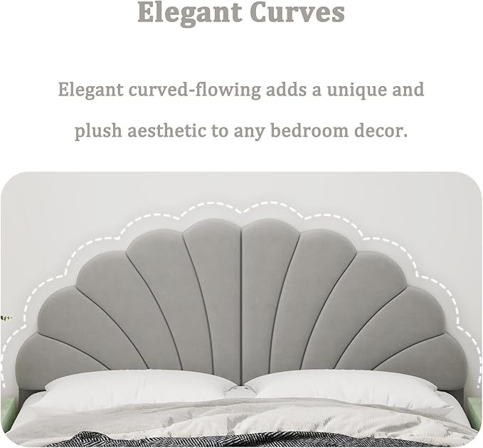 Befurtori Queen Size Headboard Only, Petal Wall Mount Headboard Queen/Full Size for Adjustable Bed Velvet Upholstered Head Board Easy Assembly, Gray