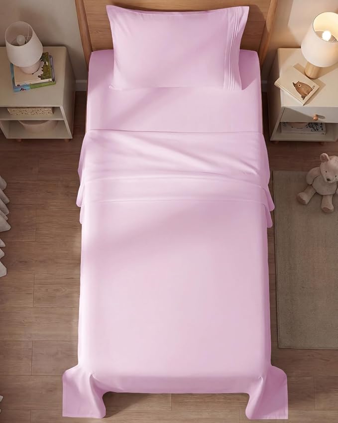 Twin Size 3 Piece Sheet Set - Comfy Breathable & Cooling Sheets - Hotel Luxury Bed Sheets for Women and Men - Deep Pockets, Easy-Fit, Soft and Wrinkle Free Sheets - Light Pink Oeko-Tex Bed Sheet Set
