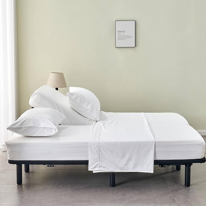 Kingnex Striped Split California King Sheets Sets for Adjustable Bed with Deep Pocket 5 Pieces Include 2 Cali Twin XL Fitted Sheets 1 Flat Sheet 2 King Size Pillowcases White
